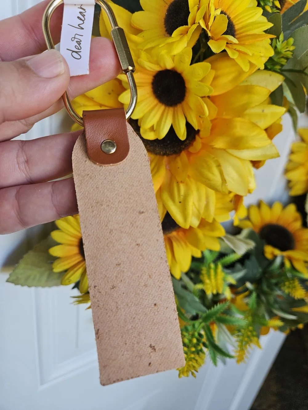 Be the Light Brown Leather Keychain with Gold Hardware